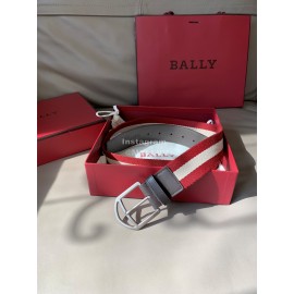Bally Calf Leather Stripe Vintage Silver Pin Buckle 40mm Belt Red