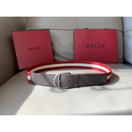 Bally Calf Leather Stripe Vintage Silver Pin Buckle 40mm Belt Red