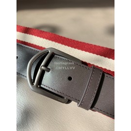 Bally Calf Leather Stripe Vintage Silver Pin Buckle 40mm Belt Red