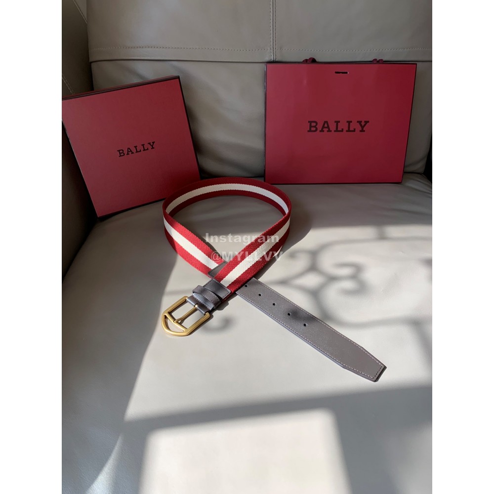 Bally Calf Leather Stripe Vintage Gold Pin Buckle 40mm Belt Red