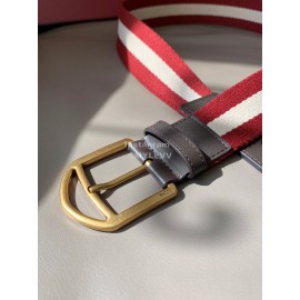 Bally Calf Leather Stripe Vintage Gold Pin Buckle 40mm Belt Red