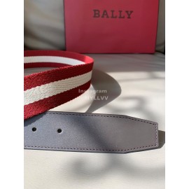 Bally Calf Leather Stripe Vintage Gold Pin Buckle 40mm Belt Red