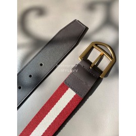 Bally Calf Leather Stripe Vintage Gold Pin Buckle 40mm Belt Red