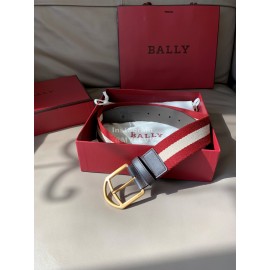 Bally Calf Leather Stripe Vintage Gold Pin Buckle 40mm Belt Red