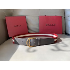 Bally Calf Leather Stripe Vintage Gold Pin Buckle 40mm Belt Red