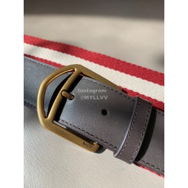 Bally Calf Leather Stripe Vintage Gold Pin Buckle 40mm Belt Red