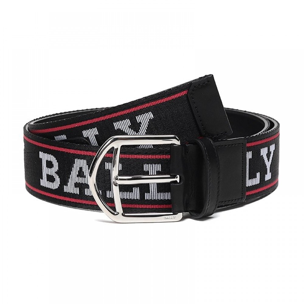 Bally Canvas Jacquard Metal Silver Pin Buckle 40mm Belt Red