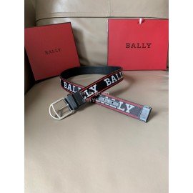 Bally Canvas Jacquard Metal Silver Pin Buckle 40mm Belt Red