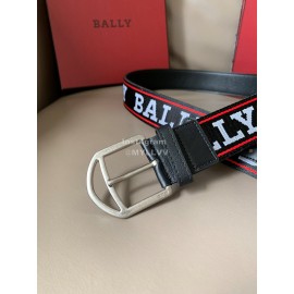 Bally Canvas Jacquard Metal Silver Pin Buckle 40mm Belt Red