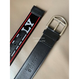 Bally Canvas Jacquard Metal Silver Pin Buckle 40mm Belt Red