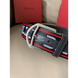 Bally Canvas Jacquard Metal Silver Pin Buckle 40mm Belt Red