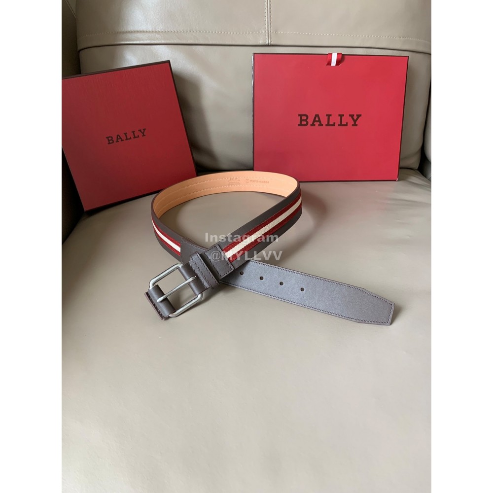 Bally Calf Leather Stripe Vintage Gold Pin Buckle 40mm Belt For Men Gray