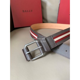 Bally Calf Leather Stripe Vintage Gold Pin Buckle 40mm Belt For Men Gray