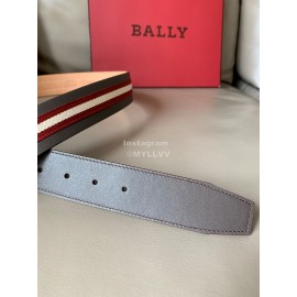 Bally Calf Leather Stripe Vintage Gold Pin Buckle 40mm Belt For Men Gray