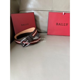 Bally Calf Leather Stripe Vintage Gold Pin Buckle 40mm Belt For Men Gray