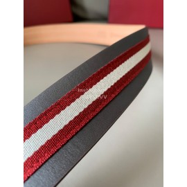 Bally Calf Leather Stripe Vintage Gold Pin Buckle 40mm Belt For Men Gray