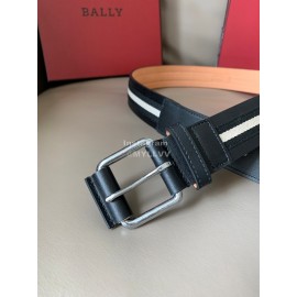 Bally Calf Leather Stripe Vintage Gold Pin Buckle 40mm Belt For Men Black