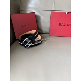 Bally Calf Leather Stripe Vintage Gold Pin Buckle 40mm Belt For Men Black