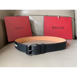 Bally Calf Leather Stripe Vintage Gold Pin Buckle 40mm Belt For Men Black
