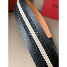 Bally Calf Leather Stripe Vintage Gold Pin Buckle 40mm Belt For Men Black