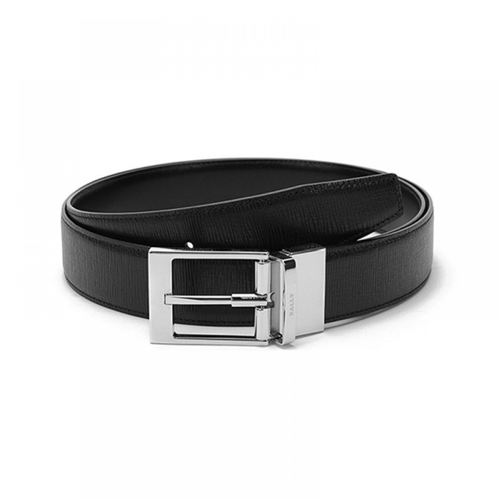 Bally New Black Calf Leather Silver Pin Buckle Belt For Men 