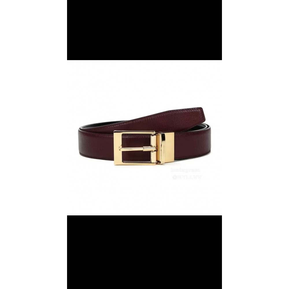 Bally New Calf Leather Gold Pin Buckle Belt For Men Wine Red