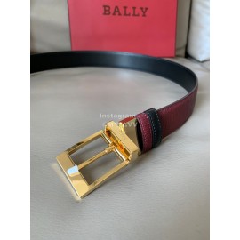 Bally New Calf Leather Gold Pin Buckle Belt For Men Wine Red