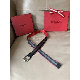 Bally Calf Leather Textile Stripe Silver Buckle 35mm Belt Black