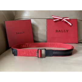 Bally Calf Leather Textile Stripe Silver Buckle 35mm Belt Black
