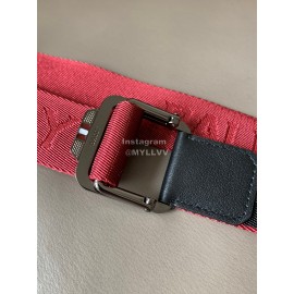 Bally Calf Leather Textile Stripe Silver Buckle 35mm Belt Black