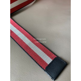 Bally Calf Leather Textile Stripe Gun Color Buckle 35mm Belt Red