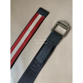 Bally Calf Leather Textile Stripe Gun Color Buckle 35mm Belt Red