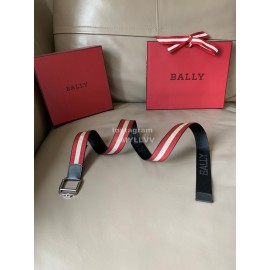 Bally Calf Leather Textile Stripe Gun Color Buckle 35mm Belt Red