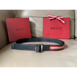 Bally Calf Leather Textile Stripe Gun Color Buckle 35mm Belt Red