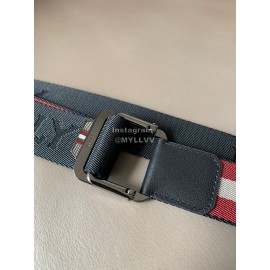 Bally Calf Leather Textile Stripe Gun Color Buckle 35mm Belt Red