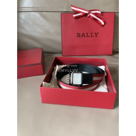 Bally Calf Leather Textile Stripe Gun Color Buckle 35mm Belt Red