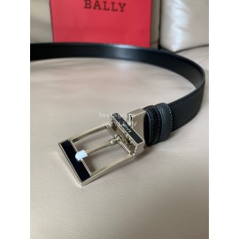 Bally New Calf Leather Silver Pin Buckle Belt For Men Black