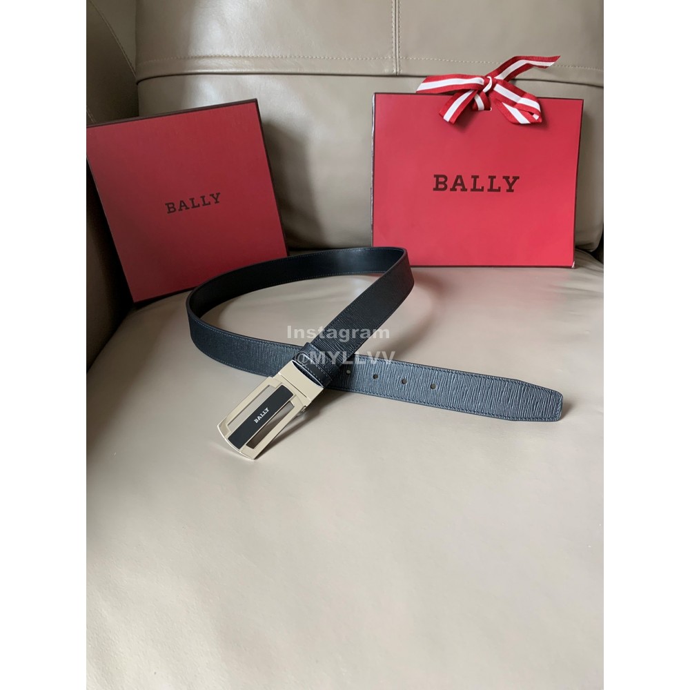 Bally Fabazia Black Calf Leather Silver Buckle Belt 