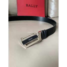 Bally Fabazia Black Calf Leather Silver Buckle Belt 