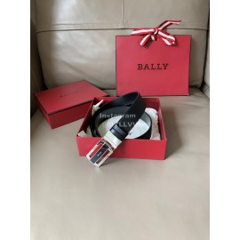 Bally Fabazia Black Calf Leather Silver Buckle Belt 