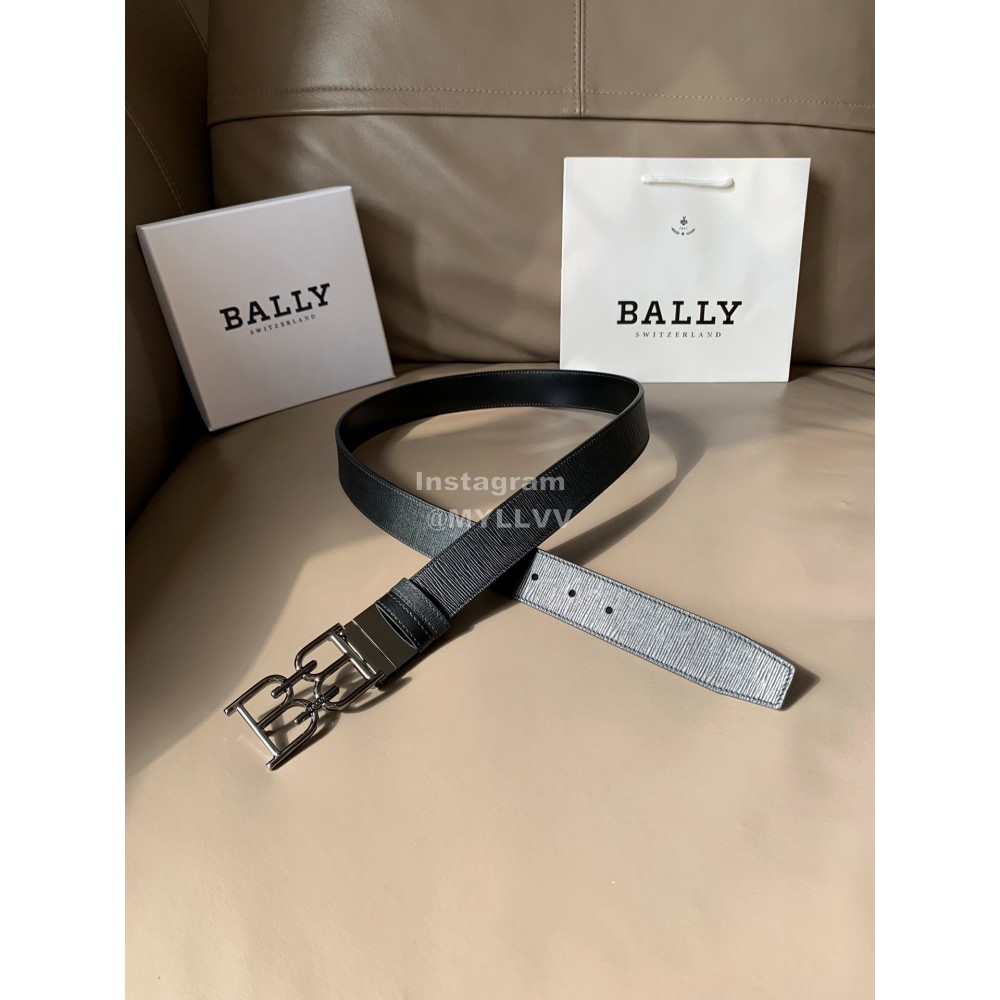 Bally Black Calf Leather Metal Gun Color Bb Buckle Belt For Men