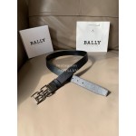 Bally Black Calf Leather Metal Gun Color Bb Buckle Belt For Men