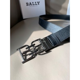 Bally Black Calf Leather Metal Gun Color Bb Buckle Belt For Men