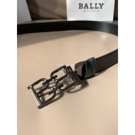 Bally Black Calf Leather Metal Gun Color Bb Buckle Belt For Men