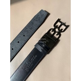 Bally Black Calf Leather Metal Gun Color Bb Buckle Belt For Men