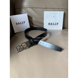 Bally Black Calf Leather Metal Gun Color Bb Buckle Belt For Men