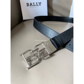 Bally Black Calf Leather Metal Silver Bb Buckle Belt For Men
