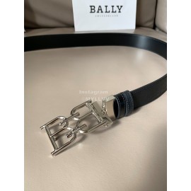 Bally Black Calf Leather Metal Silver Bb Buckle Belt For Men