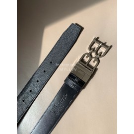 Bally Black Calf Leather Metal Silver Bb Buckle Belt For Men