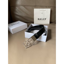 Bally Black Calf Leather Metal Silver Bb Buckle Belt For Men